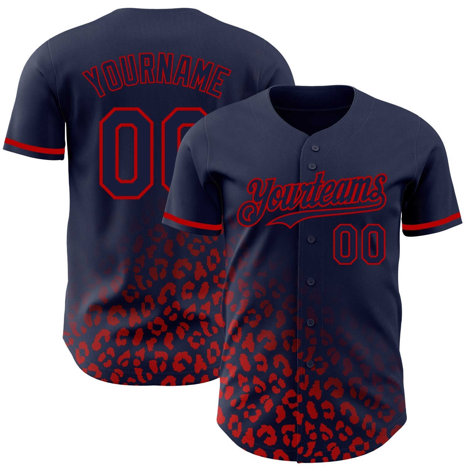 Custom Navy Red 3D Pattern Design Leopard Print Fade Fashion Authentic Baseball Jersey baseball jersey product view 1