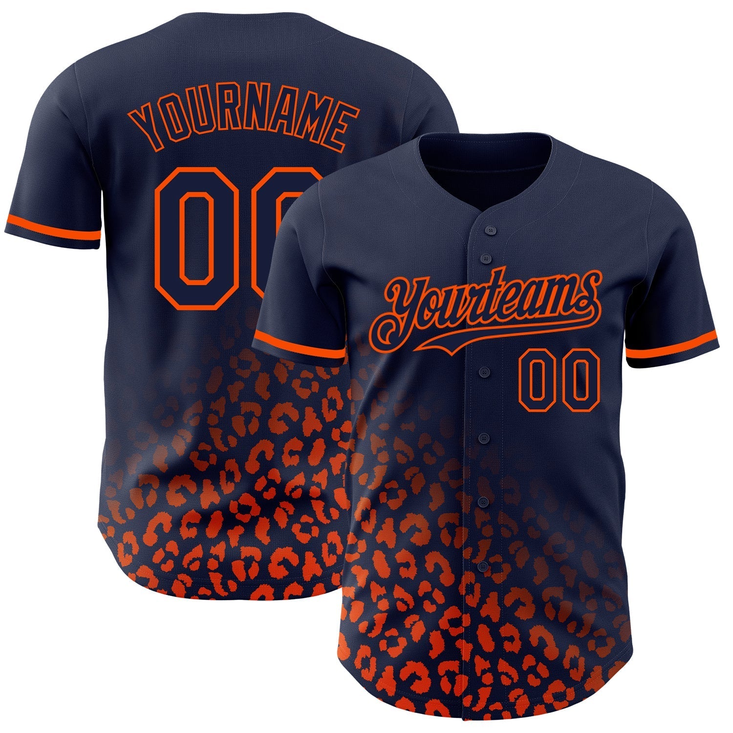 Custom Navy Orange 3D Pattern Design Leopard Print Fade Fashion Authentic Baseball Jersey baseball jersey product view 1