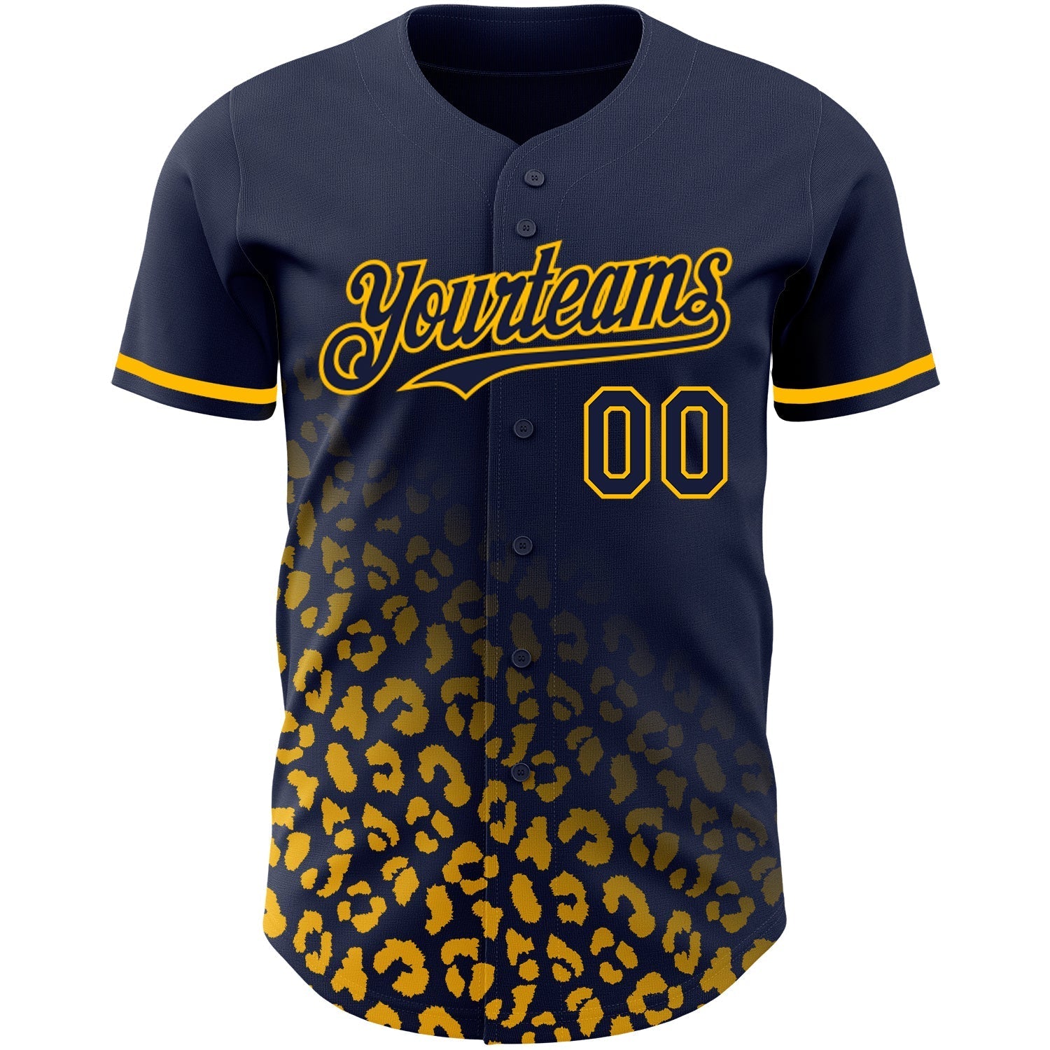 Custom Navy Gold 3D Pattern Design Leopard Print Fade Fashion Authentic Baseball Jersey baseball jersey product view 2