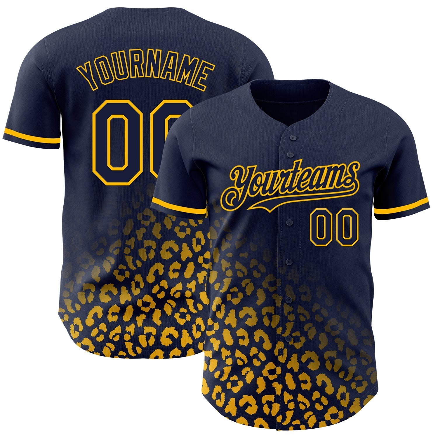Custom Navy Gold 3D Pattern Design Leopard Print Fade Fashion Authentic Baseball Jersey baseball jersey product view 1