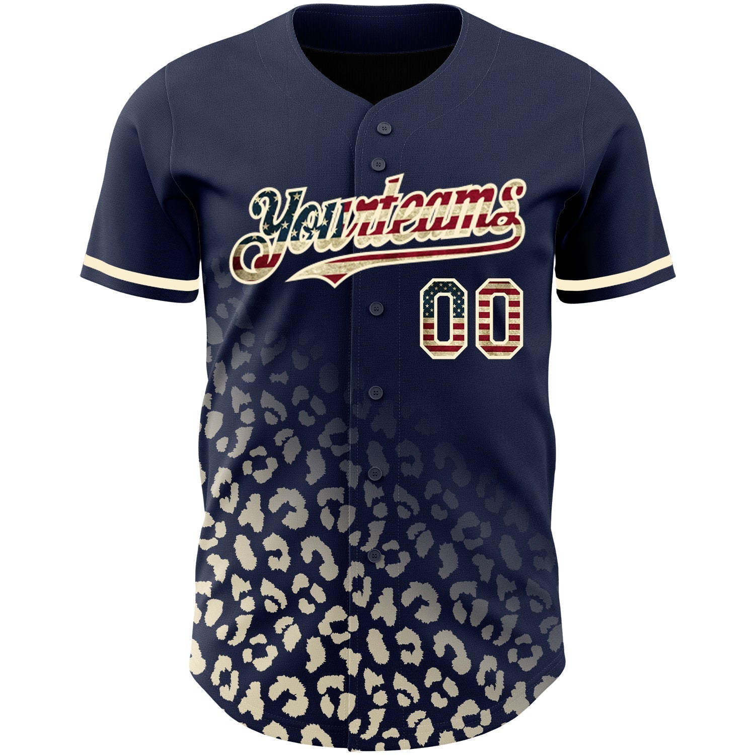 Custom Navy Vintage USA Flag-Cream 3D Pattern Design Leopard Print Fade Fashion Authentic Baseball Jersey baseball jersey product view 2