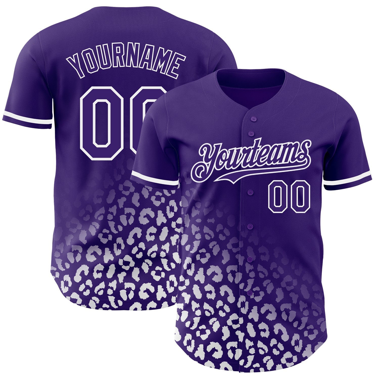Custom Purple White 3D Pattern Design Leopard Print Fade Fashion Authentic Baseball Jersey baseball jersey product view 1