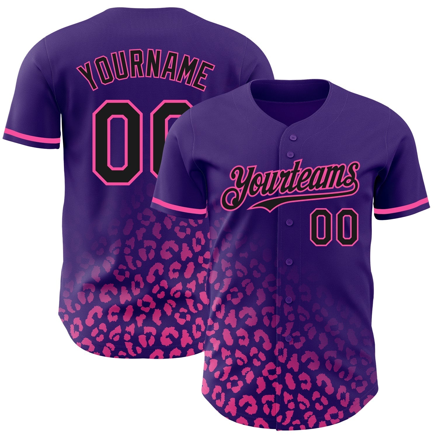 Custom Purple Black-Pink 3D Pattern Design Leopard Print Fade Fashion Authentic Baseball Jersey baseball jersey product view 1