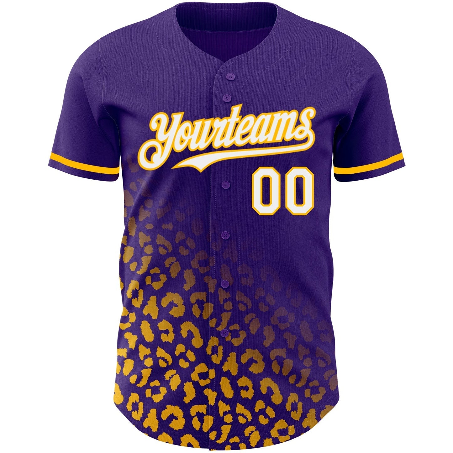 Custom Purple White-Gold 3D Pattern Design Leopard Print Fade Fashion Authentic Baseball Jersey baseball jersey product view 2