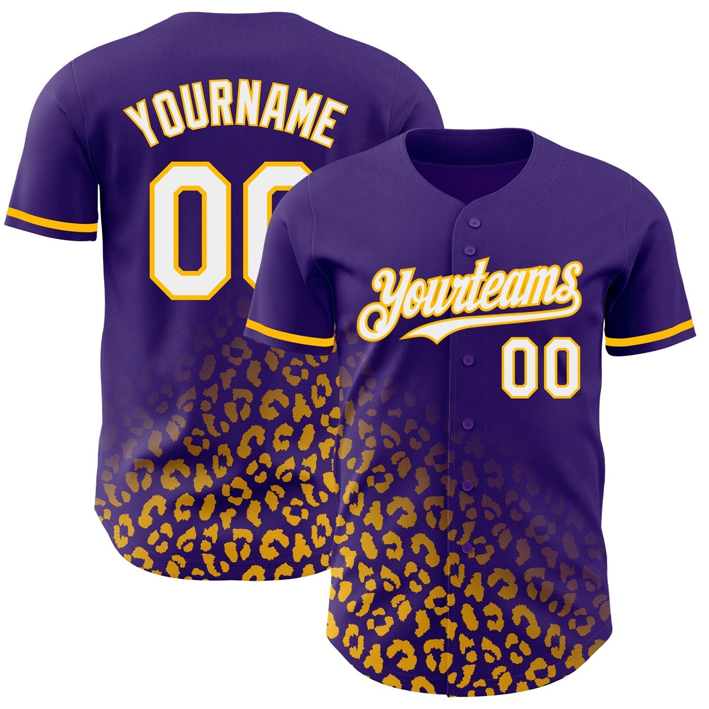 Custom Purple White-Gold 3D Pattern Design Leopard Print Fade Fashion Authentic Baseball Jersey baseball jersey product view 1