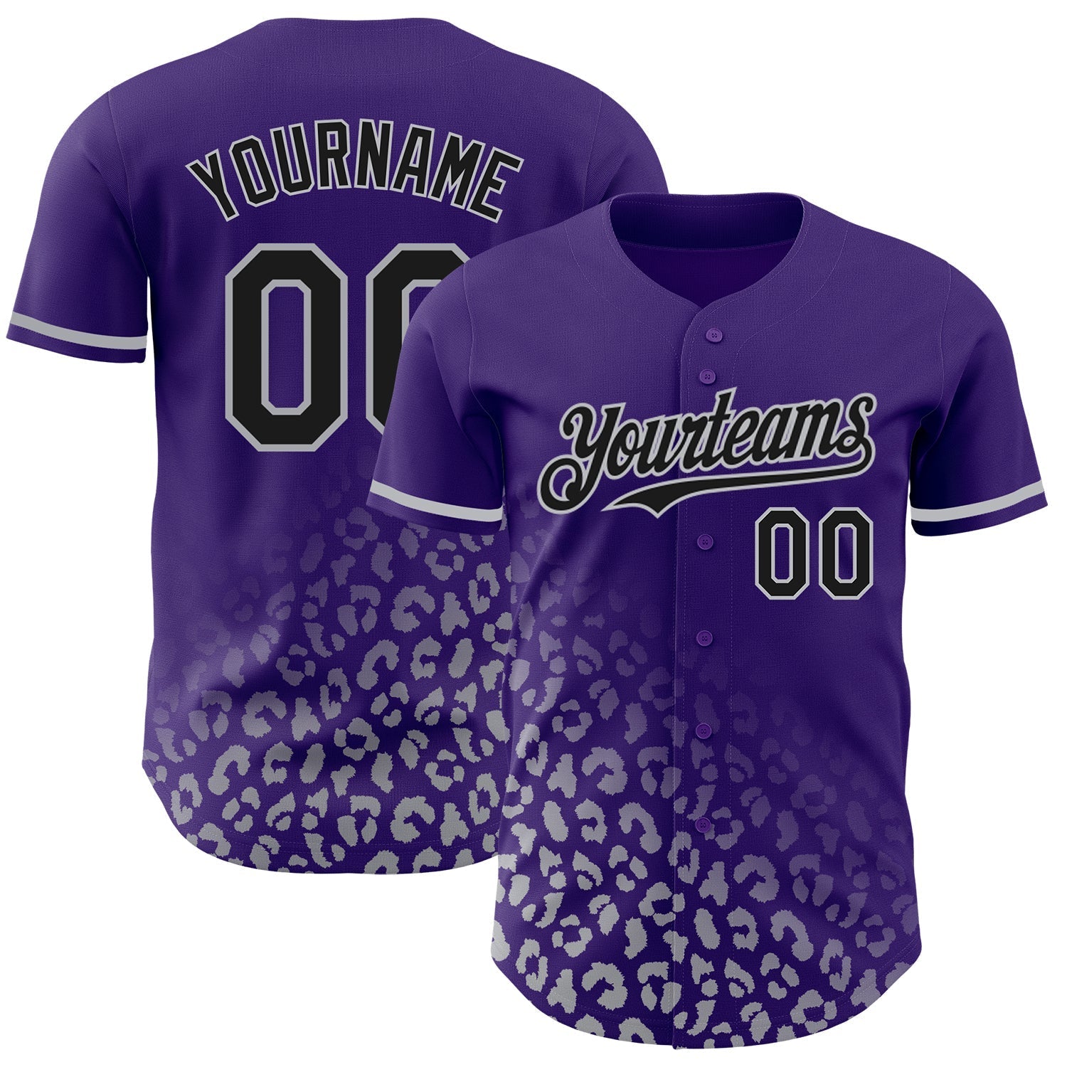 Custom Purple Black-Gray 3D Pattern Design Leopard Print Fade Fashion Authentic Baseball Jersey baseball jersey product view 1