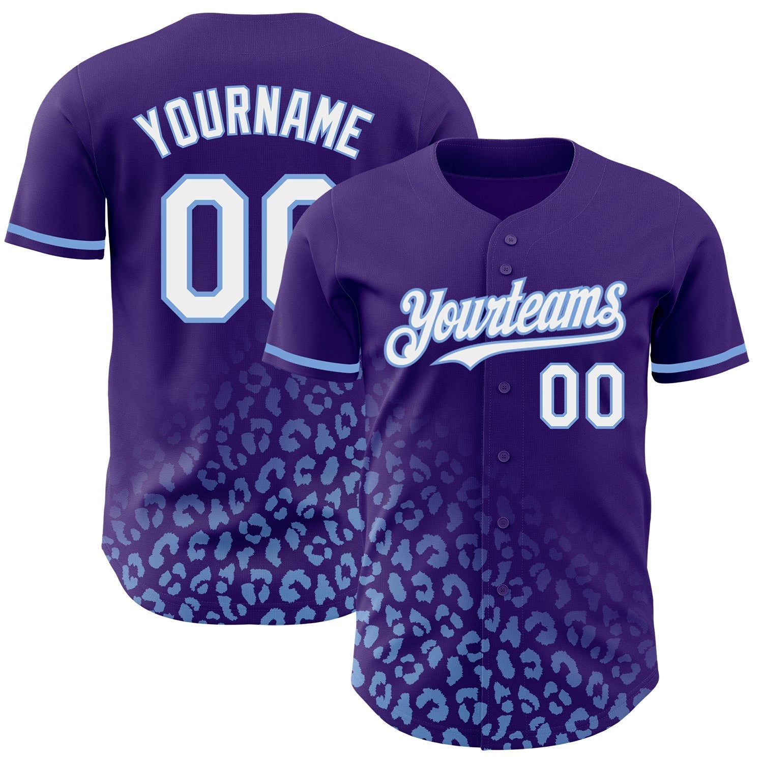 Custom Purple White-Light Blue 3D Pattern Design Leopard Print Fade Fashion Authentic Baseball Jersey baseball jersey product view 1