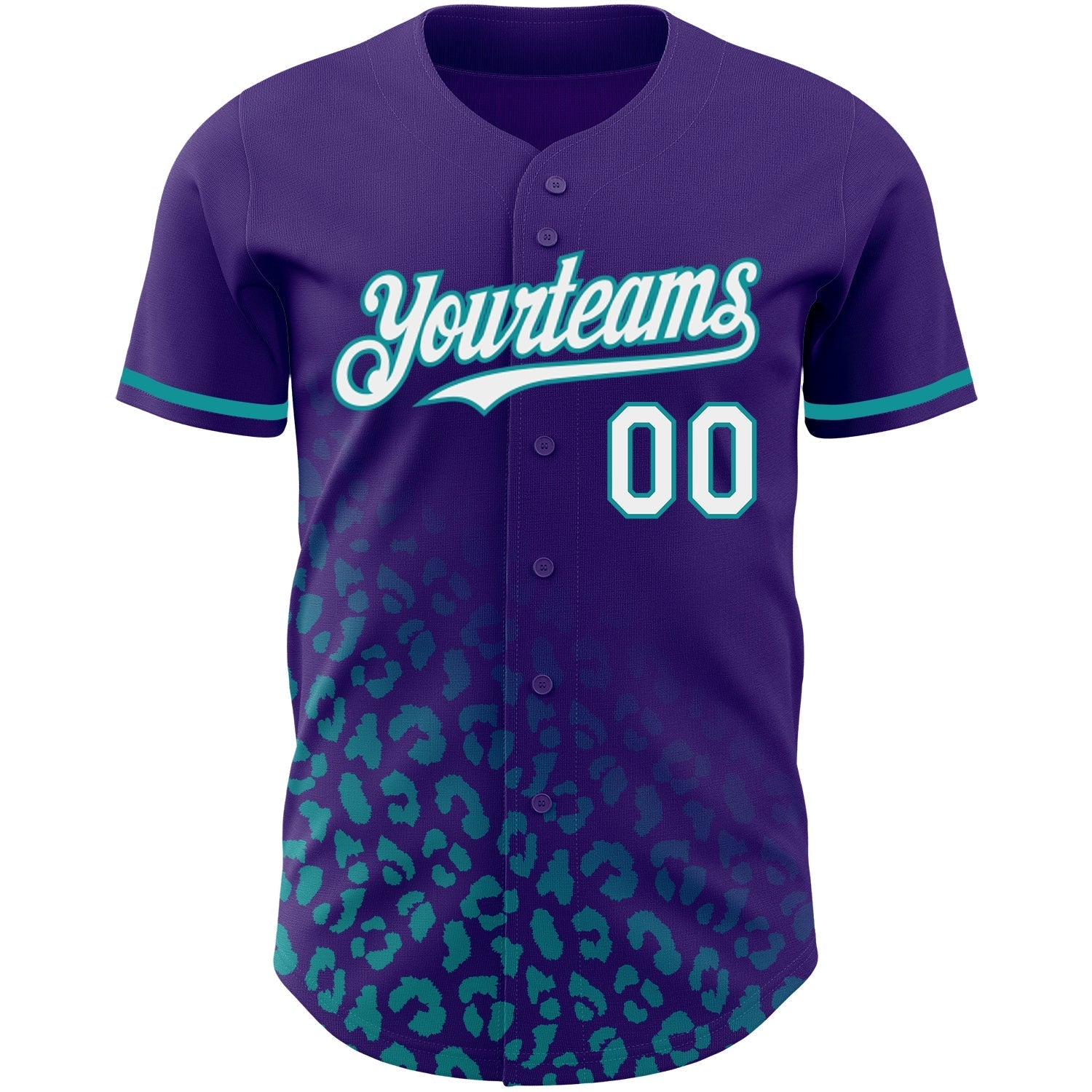 Custom Purple White-Teal 3D Pattern Design Leopard Print Fade Fashion Authentic Baseball Jersey baseball jersey product view 3