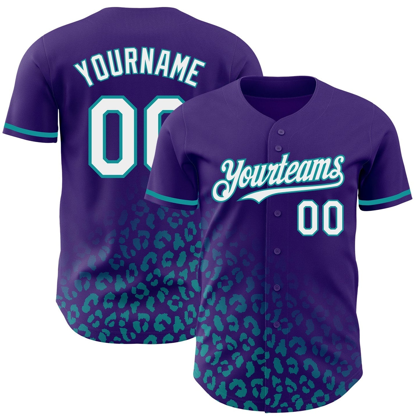 Custom Purple White-Teal 3D Pattern Design Leopard Print Fade Fashion Authentic Baseball Jersey baseball jersey product view 1