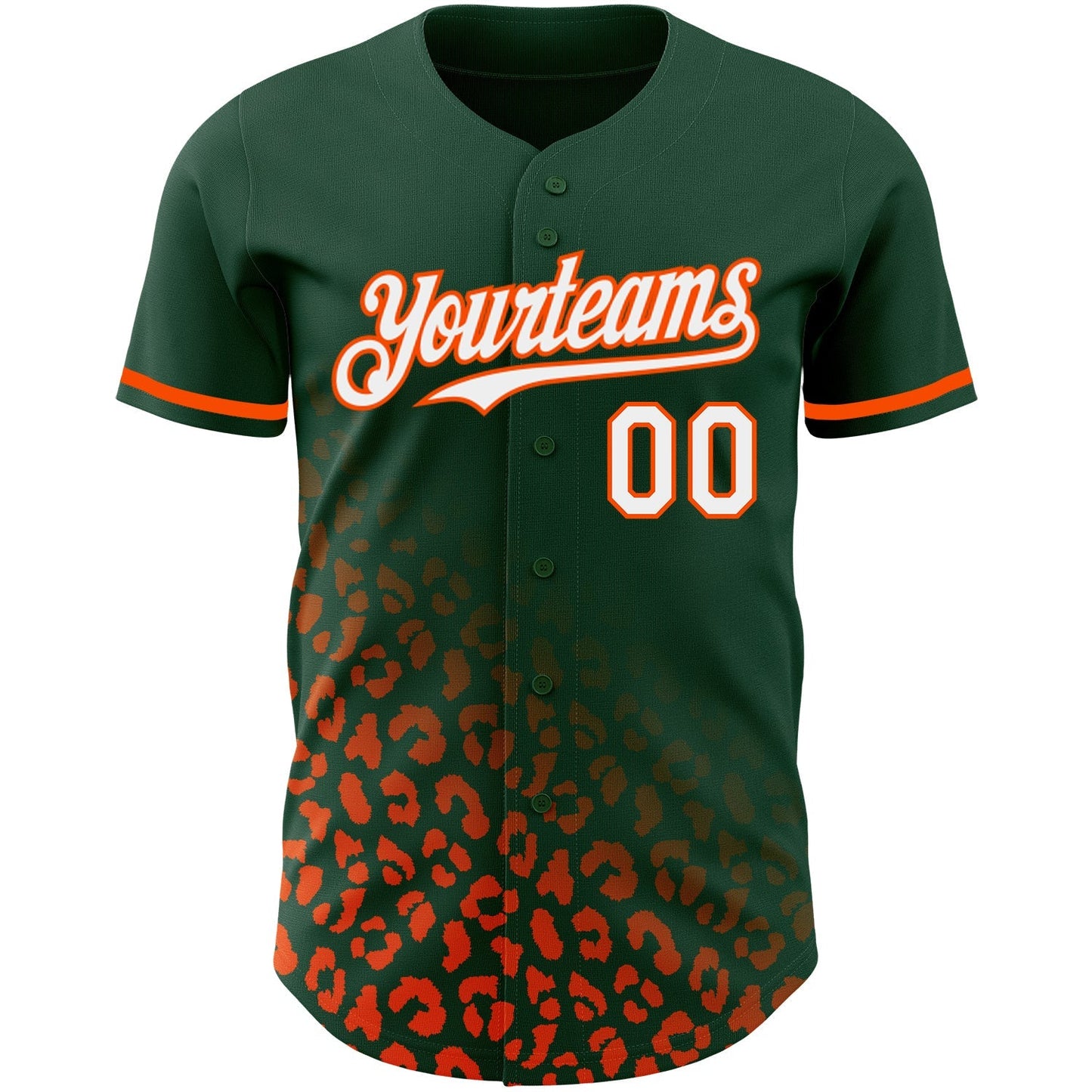 Custom Green White-Orange 3D Pattern Design Leopard Print Fade Fashion Authentic Baseball Jersey baseball jersey product view 2