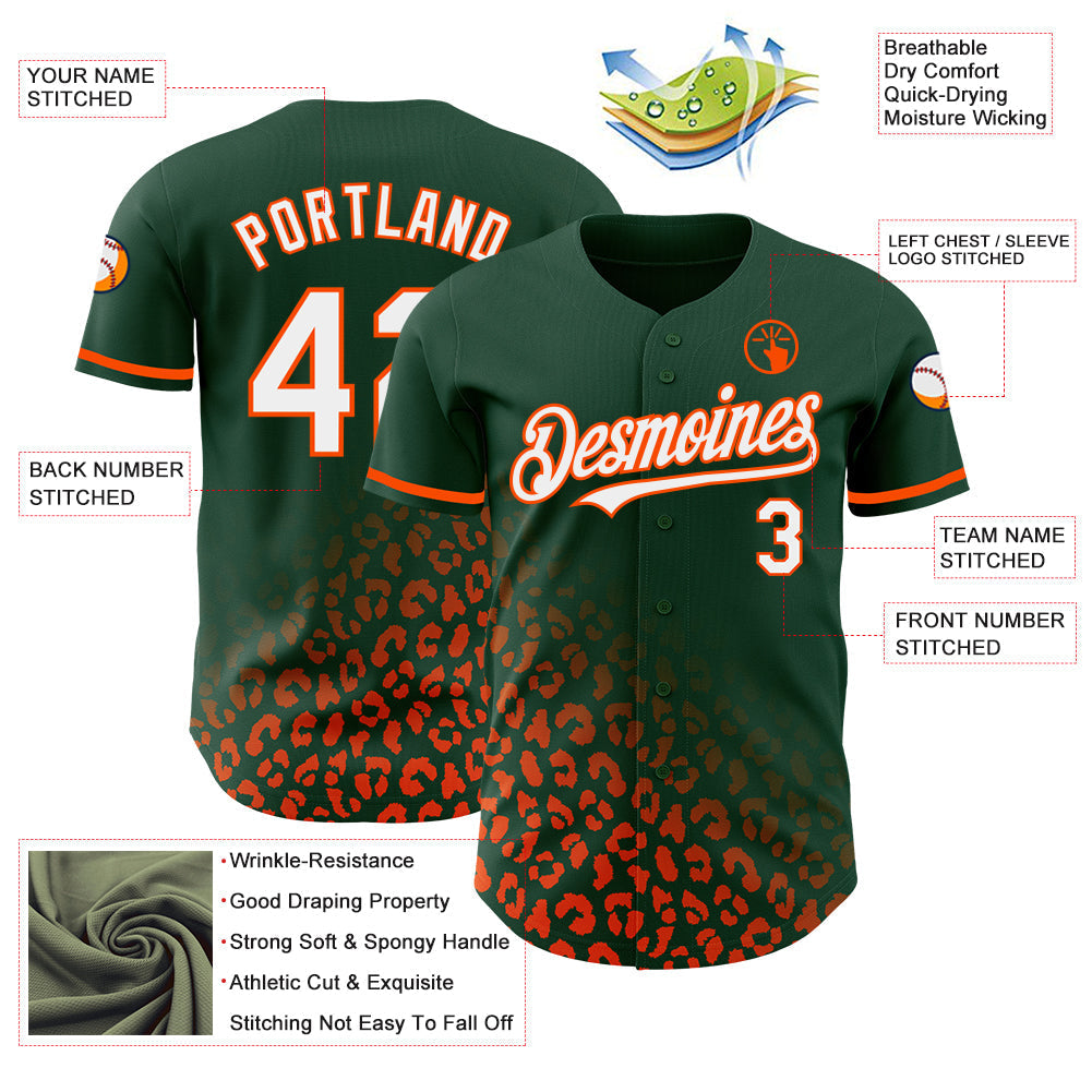 Custom Green White-Orange 3D Pattern Design Leopard Print Fade Fashion Authentic Baseball Jersey baseball jersey product view 3