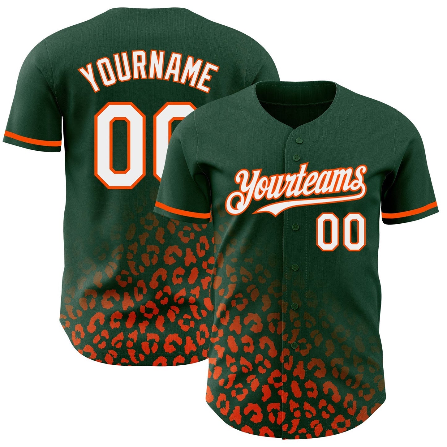 Custom Green White-Orange 3D Pattern Design Leopard Print Fade Fashion Authentic Baseball Jersey baseball jersey product view 1