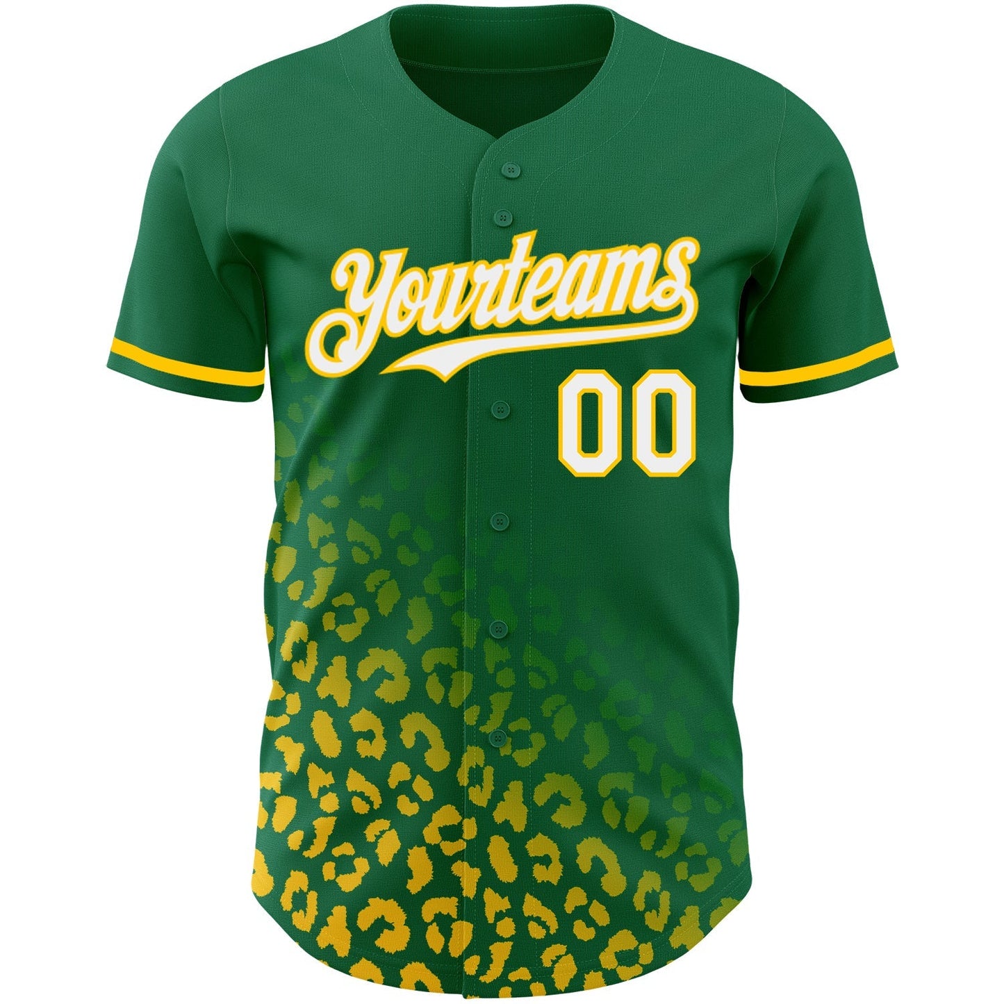Custom Kelly Green White-Yellow 3D Pattern Design Leopard Print Fade Fashion Authentic Baseball Jersey baseball jersey product view 2