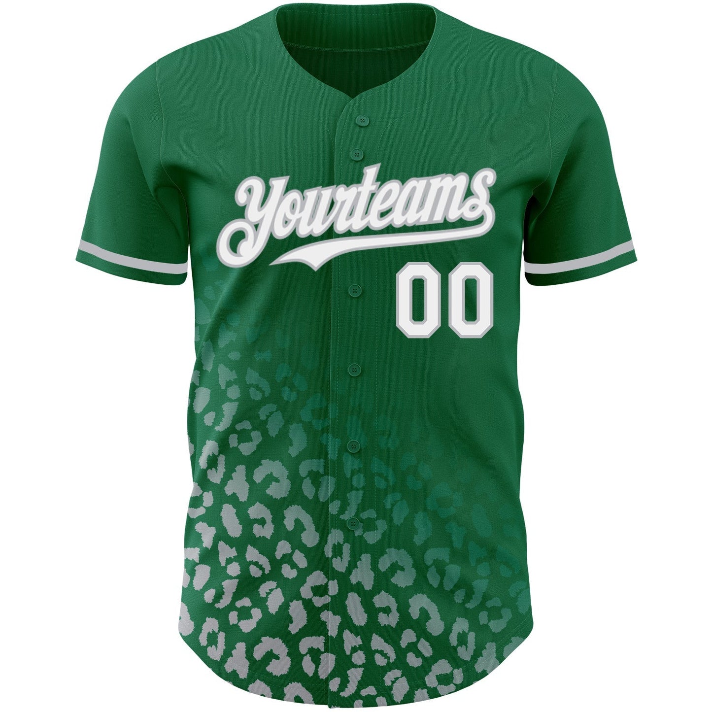 Custom Kelly Green White-Gray 3D Pattern Design Leopard Print Fade Fashion Authentic Baseball Jersey baseball jersey product view 2