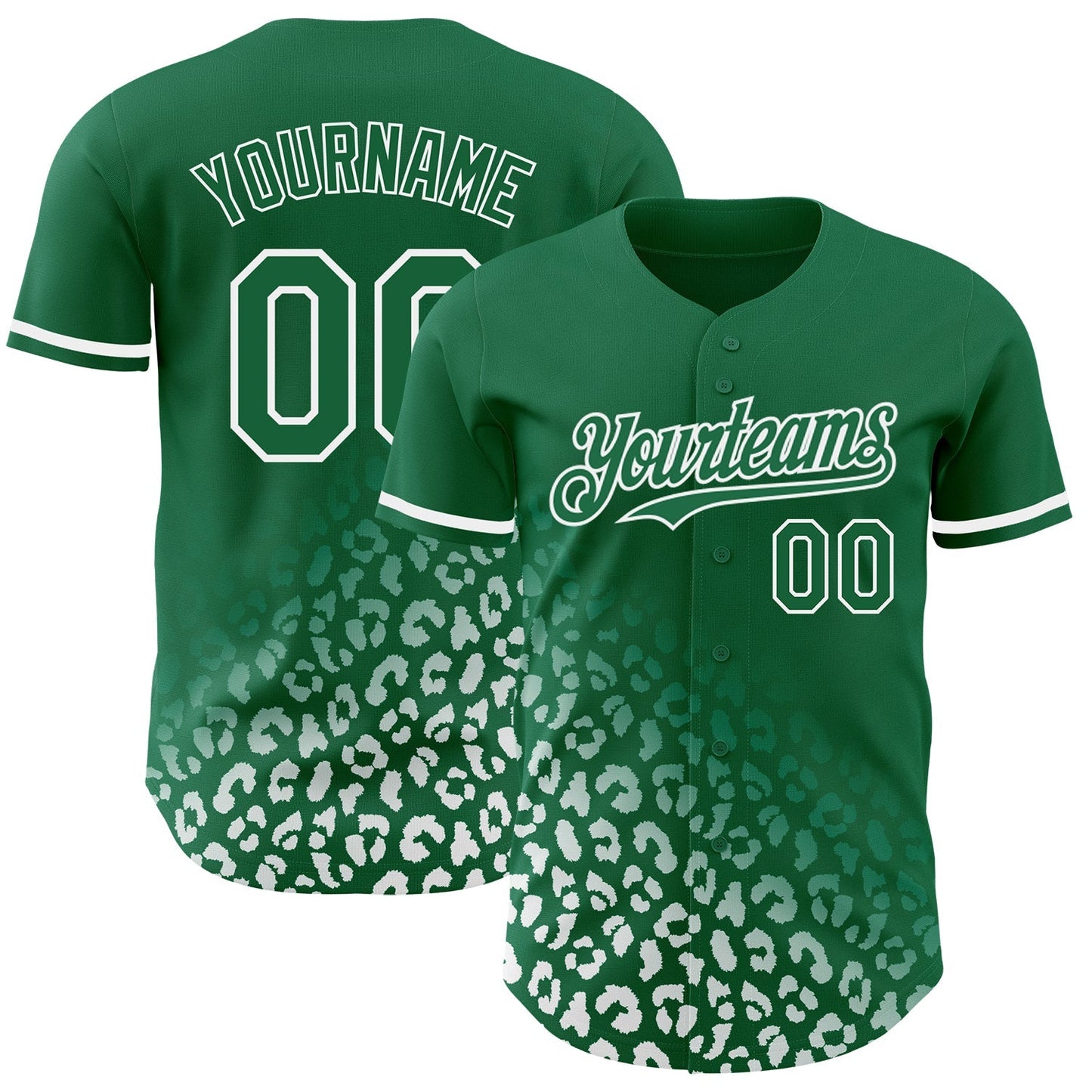 Custom Kelly Green White 3D Pattern Design Leopard Print Fade Fashion Authentic Baseball Jersey baseball jersey product view 1