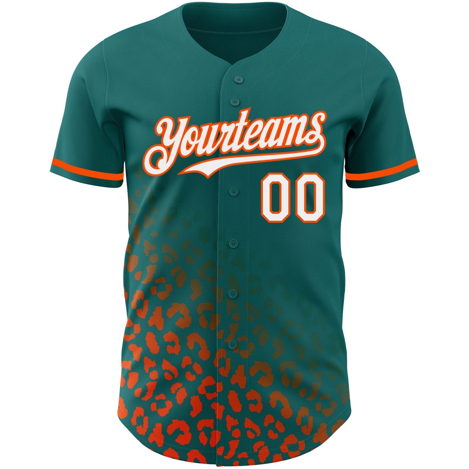 Custom Teal White-Orange 3D Pattern Design Leopard Print Fade Fashion Authentic Baseball Jersey baseball jersey product view 2