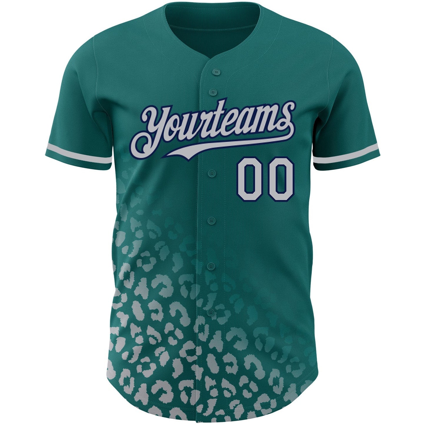 Custom Teal Gray-Navy 3D Pattern Design Leopard Print Fade Fashion Authentic Baseball Jersey baseball jersey product view 2