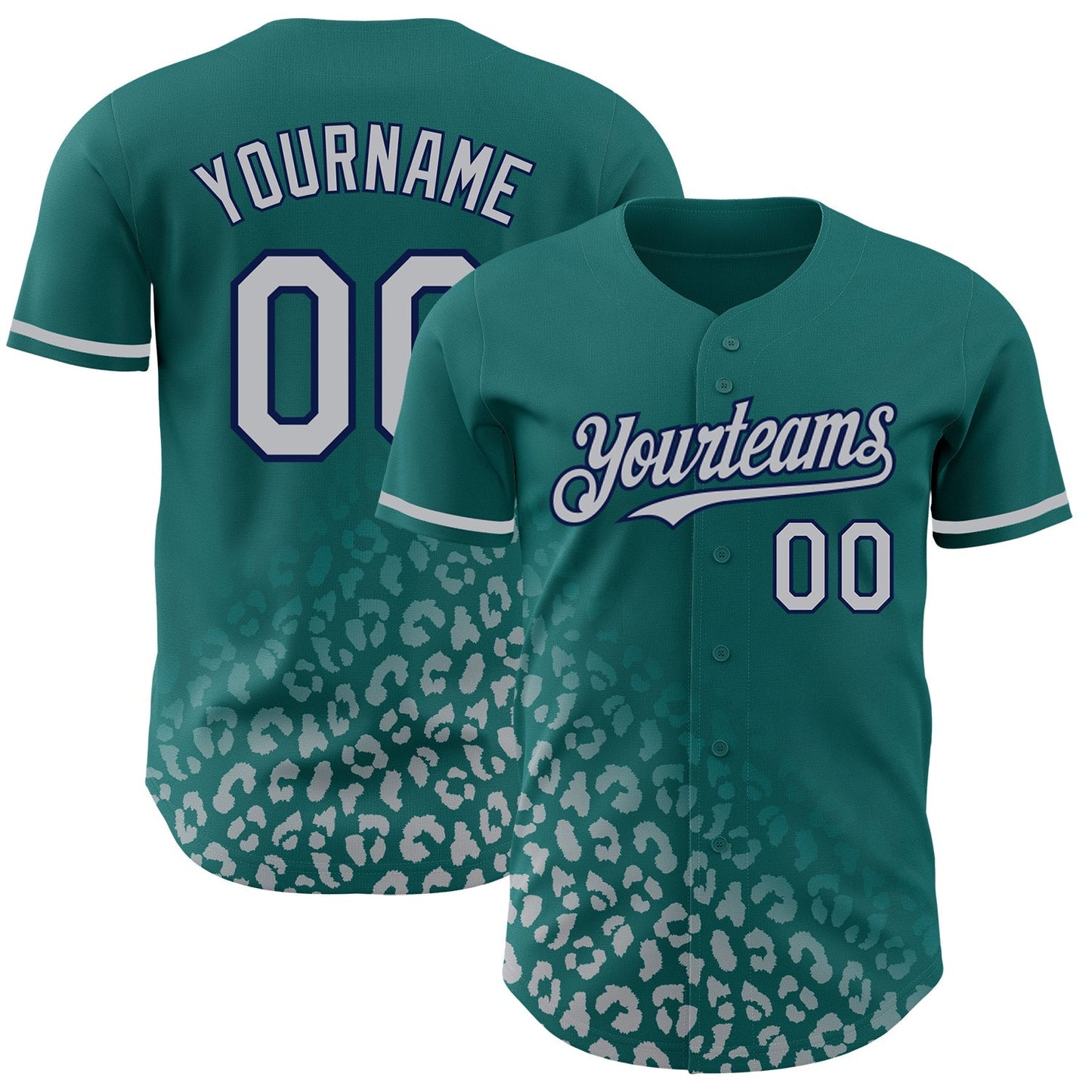 Custom Teal Gray-Navy 3D Pattern Design Leopard Print Fade Fashion Authentic Baseball Jersey baseball jersey product view 1