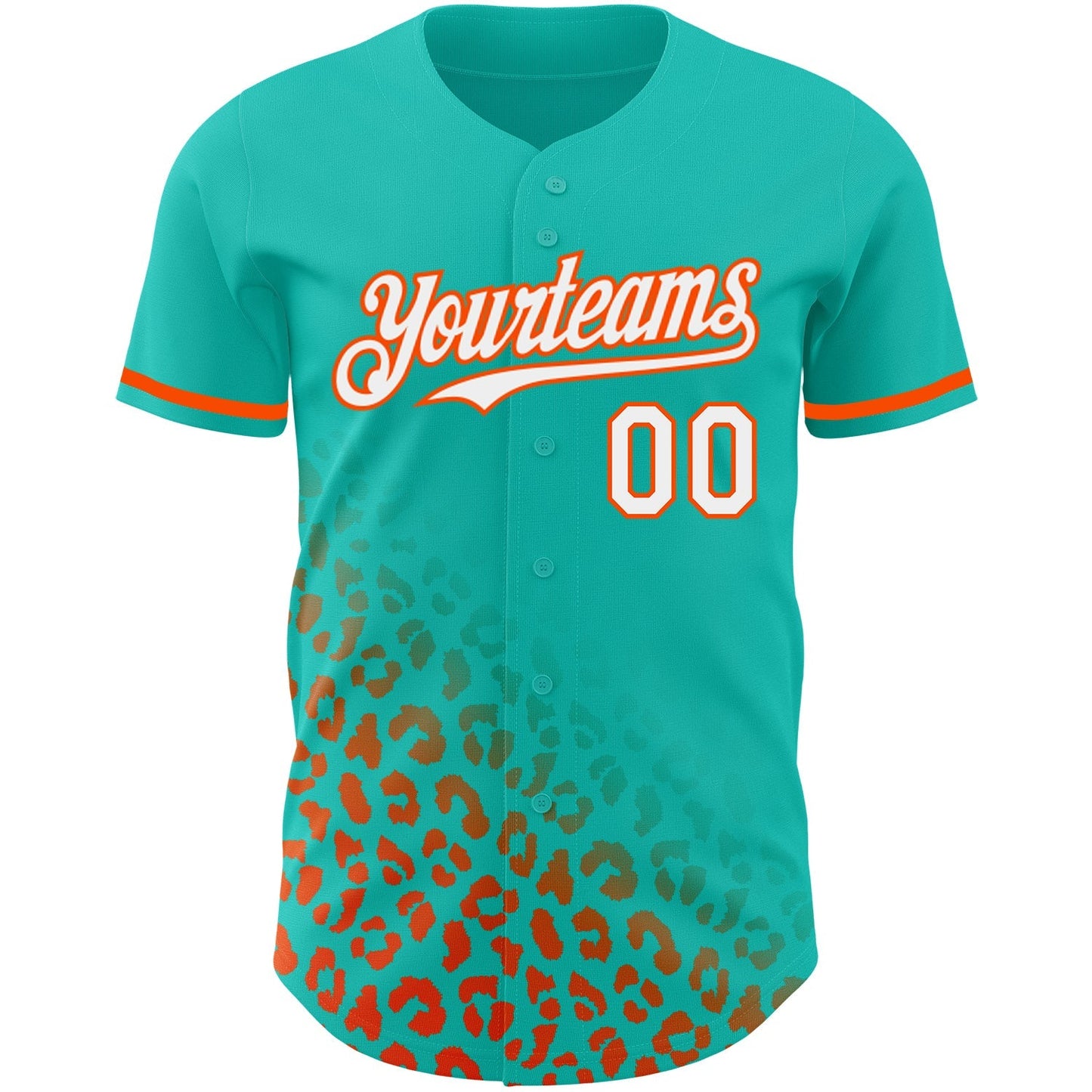 Custom Aqua White-Orange 3D Pattern Design Leopard Print Fade Fashion Authentic Baseball Jersey baseball jersey product view 2