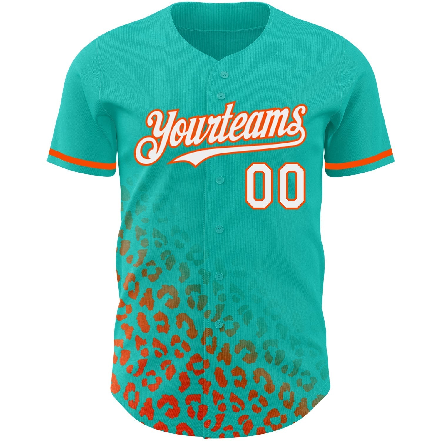 Custom Aqua White-Orange 3D Pattern Design Leopard Print Fade Fashion Authentic Baseball Jersey baseball jersey product view 2