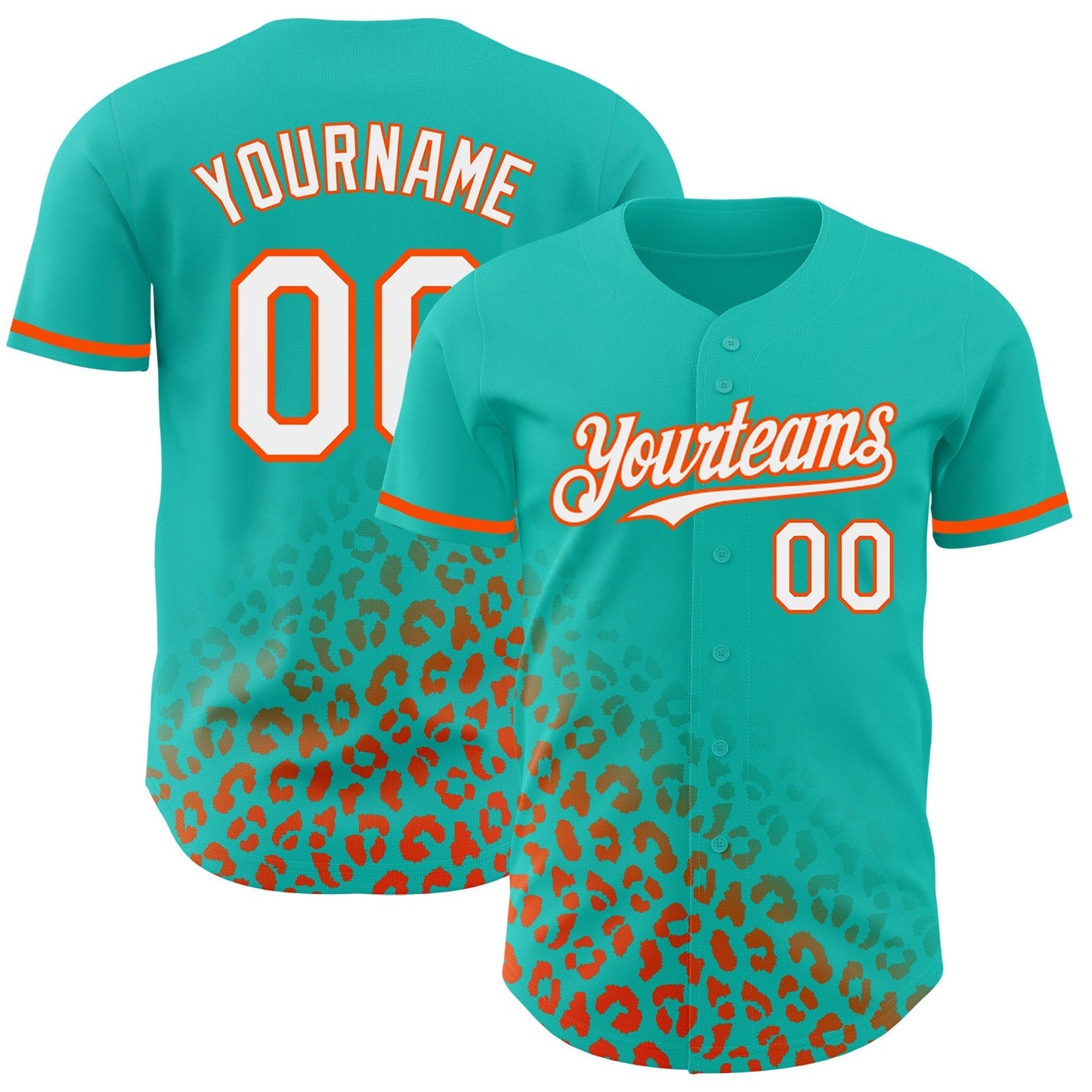 Custom Aqua White-Orange 3D Pattern Design Leopard Print Fade Fashion Authentic Baseball Jersey baseball jersey product view 1