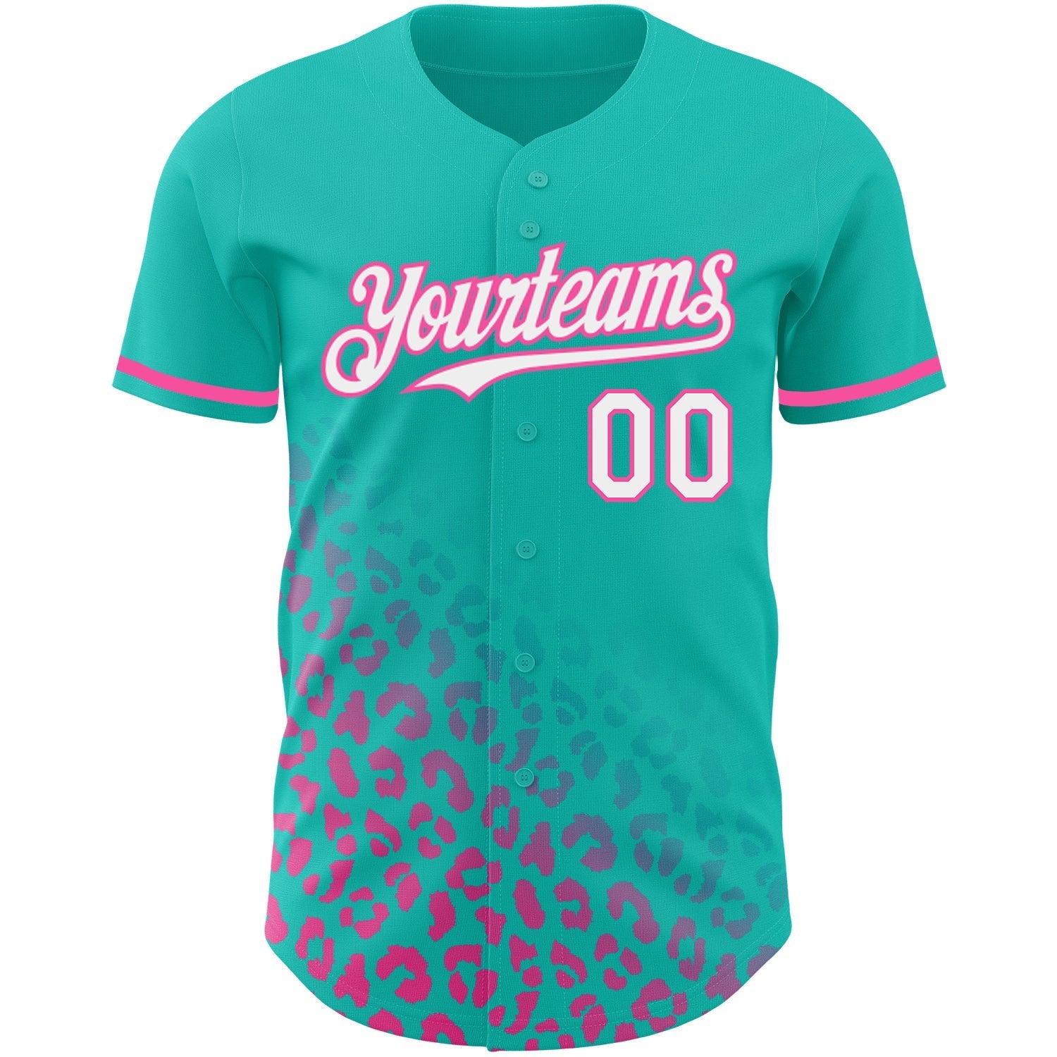 Custom Teal White-Pink 3D Pattern Design Leopard Print Fade Fashion Authentic Baseball Jersey baseball jersey product view 2