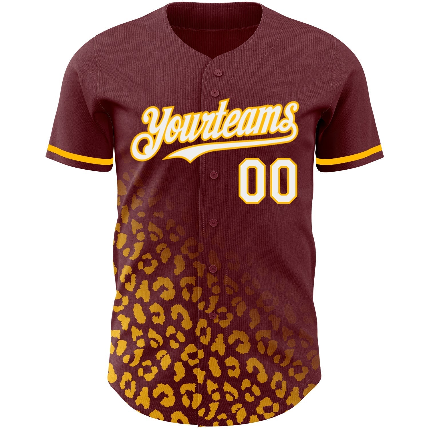 Custom Burgundy White-Gold 3D Pattern Design Leopard Print Fade Fashion Authentic Baseball Jersey baseball jersey product view 2