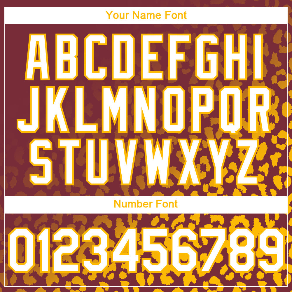 Custom Burgundy White-Gold 3D Pattern Design Leopard Print Fade Fashion Authentic Baseball Jersey baseball jersey product view 5