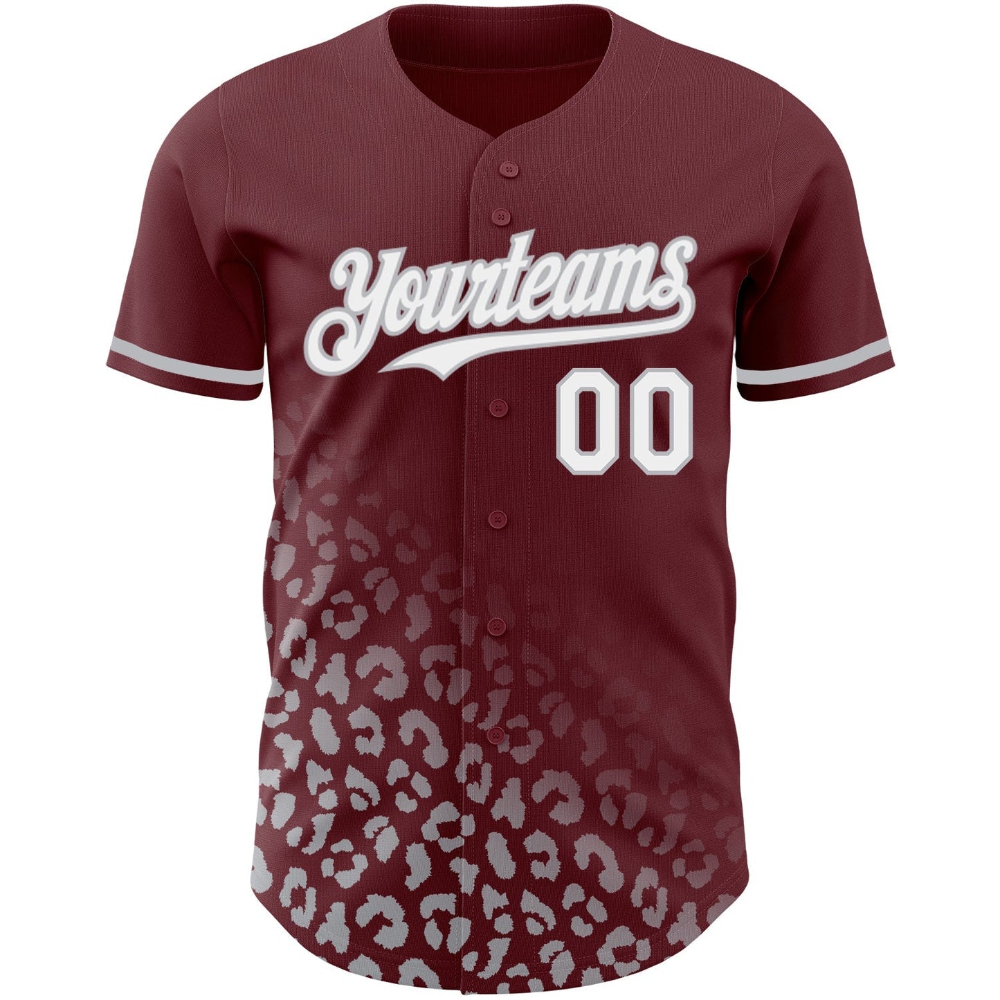 Custom Burgundy White-Gray 3D Pattern Design Leopard Print Fade Fashion Authentic Baseball Jersey baseball jersey product view 2