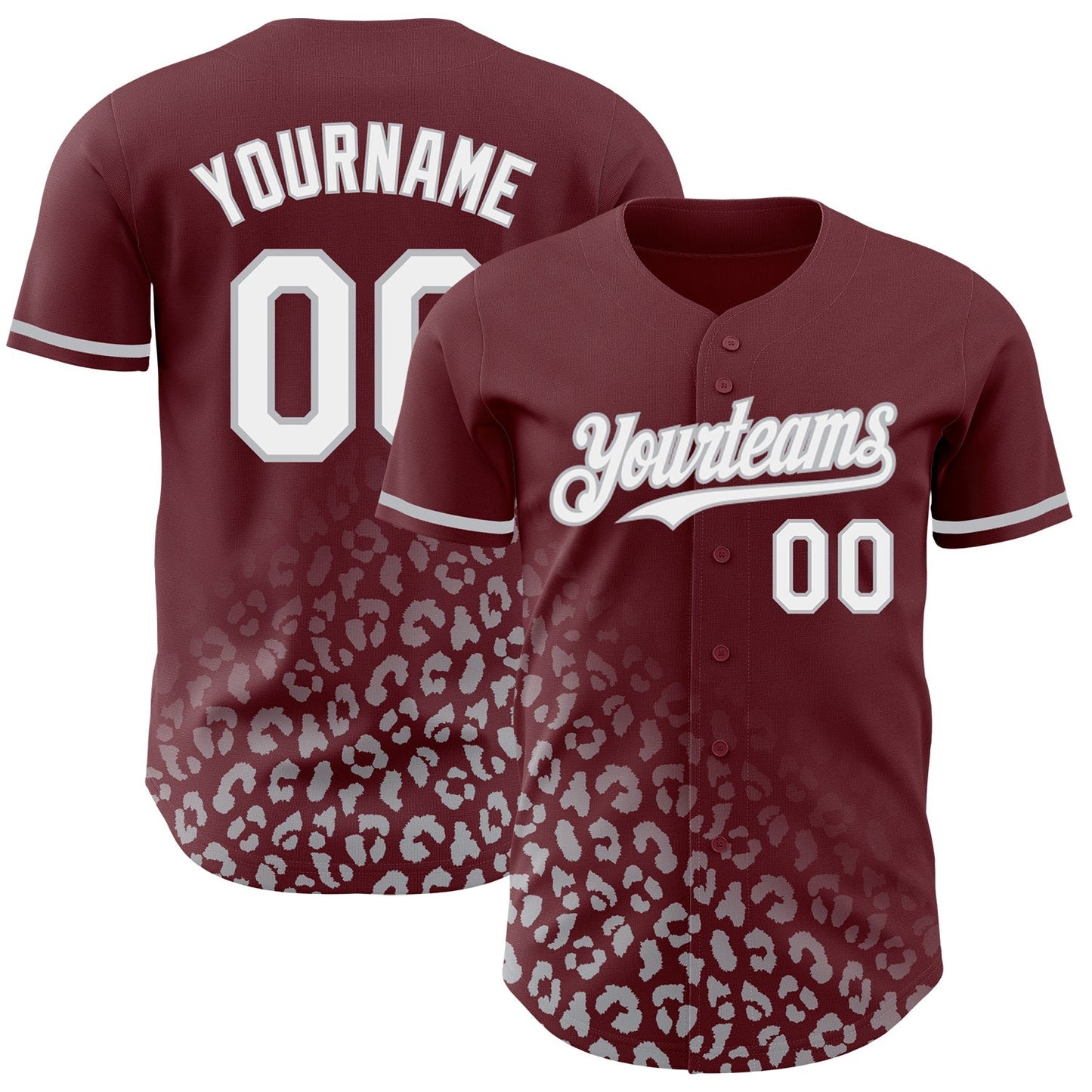 Custom Burgundy White-Gray 3D Pattern Design Leopard Print Fade Fashion Authentic Baseball Jersey baseball jersey product view 1