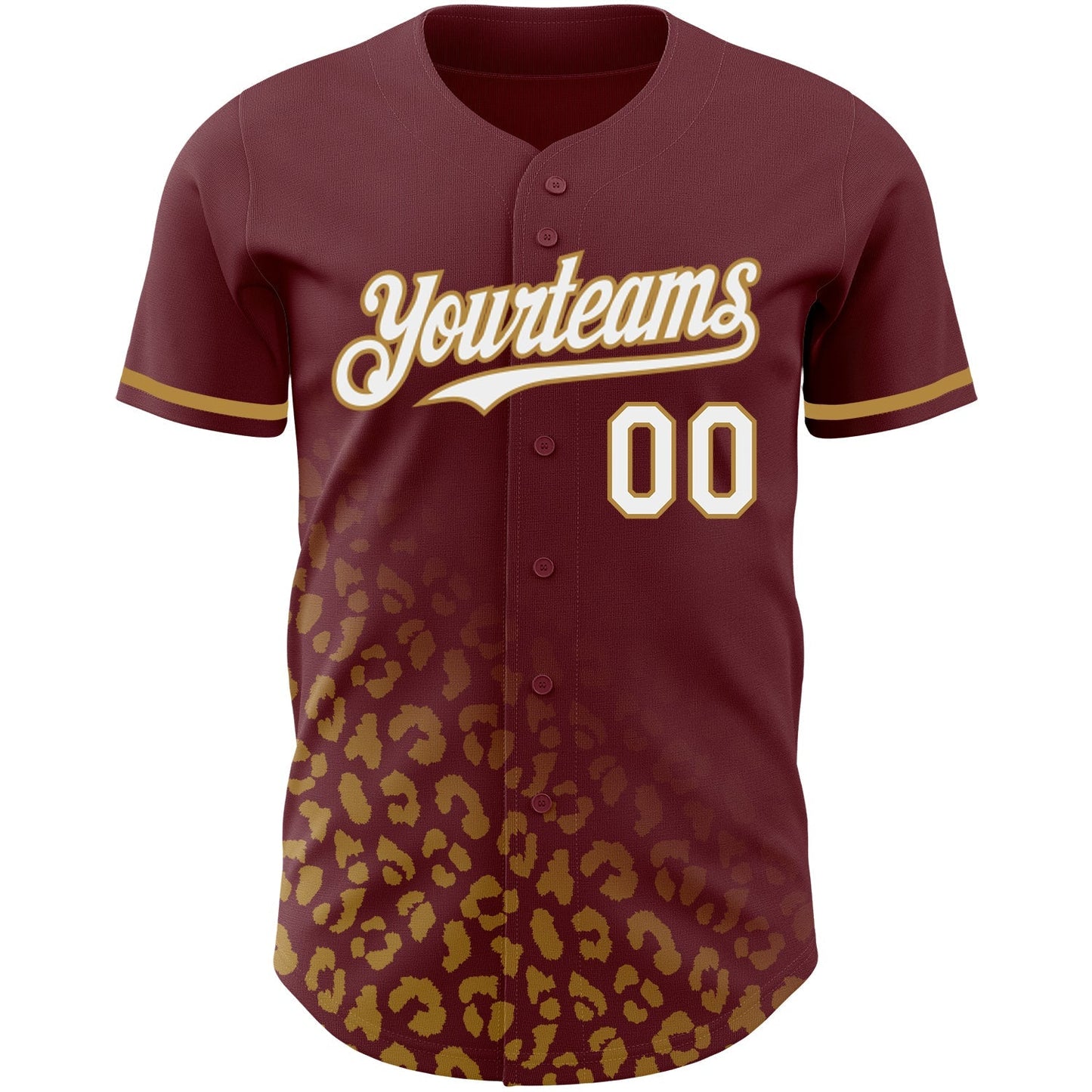 Custom Burgundy White-Old Gold 3D Pattern Design Leopard Print Fade Fashion Authentic Baseball Jersey baseball jersey product view 2