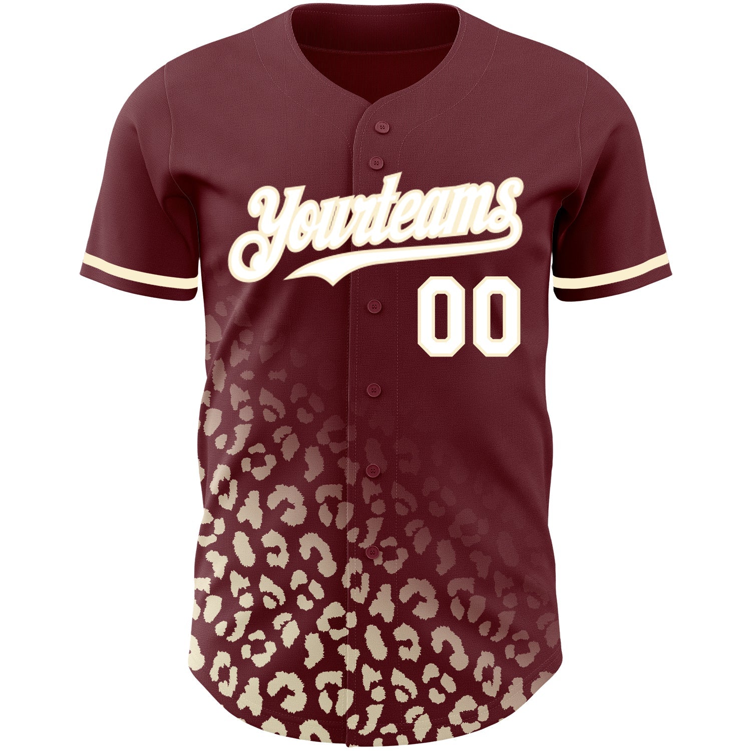 Custom Burgundy White-Cream 3D Pattern Design Leopard Print Fade Fashion Authentic Baseball Jersey baseball jersey product view 2