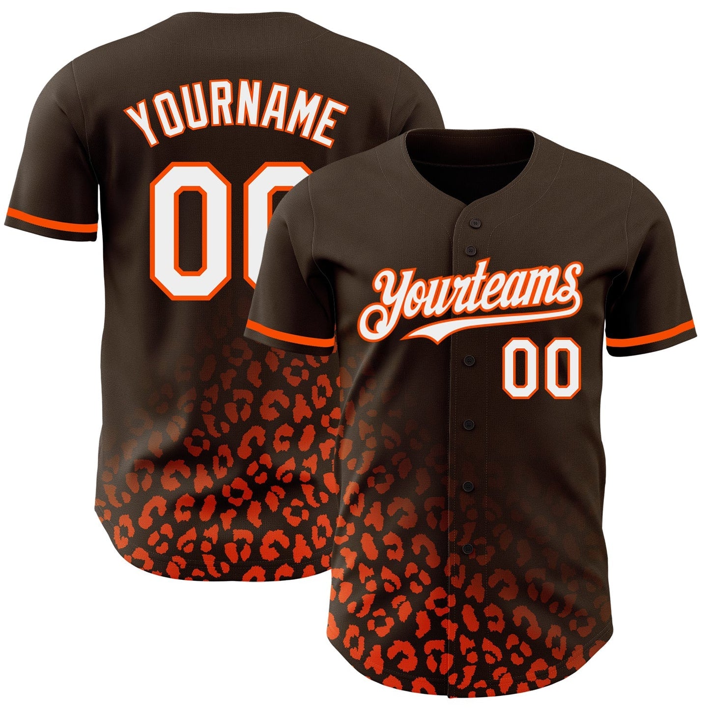 Custom Brown White-Orange 3D Pattern Design Leopard Print Fade Fashion Authentic Baseball Jersey baseball jersey product view 1