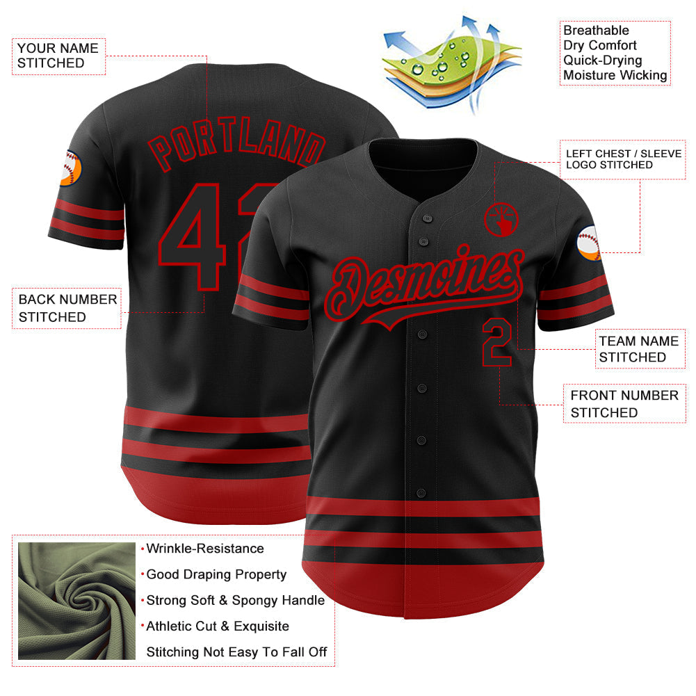 Custom Black Red Line Authentic Baseball Jersey baseball jersey product view 3