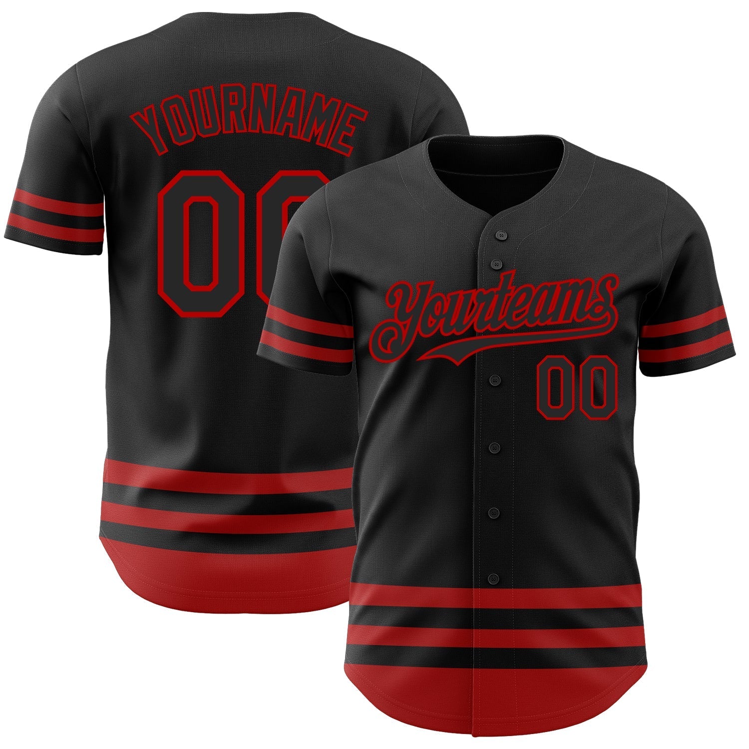 Custom Black Red Line Authentic Baseball Jersey baseball jersey product view 1