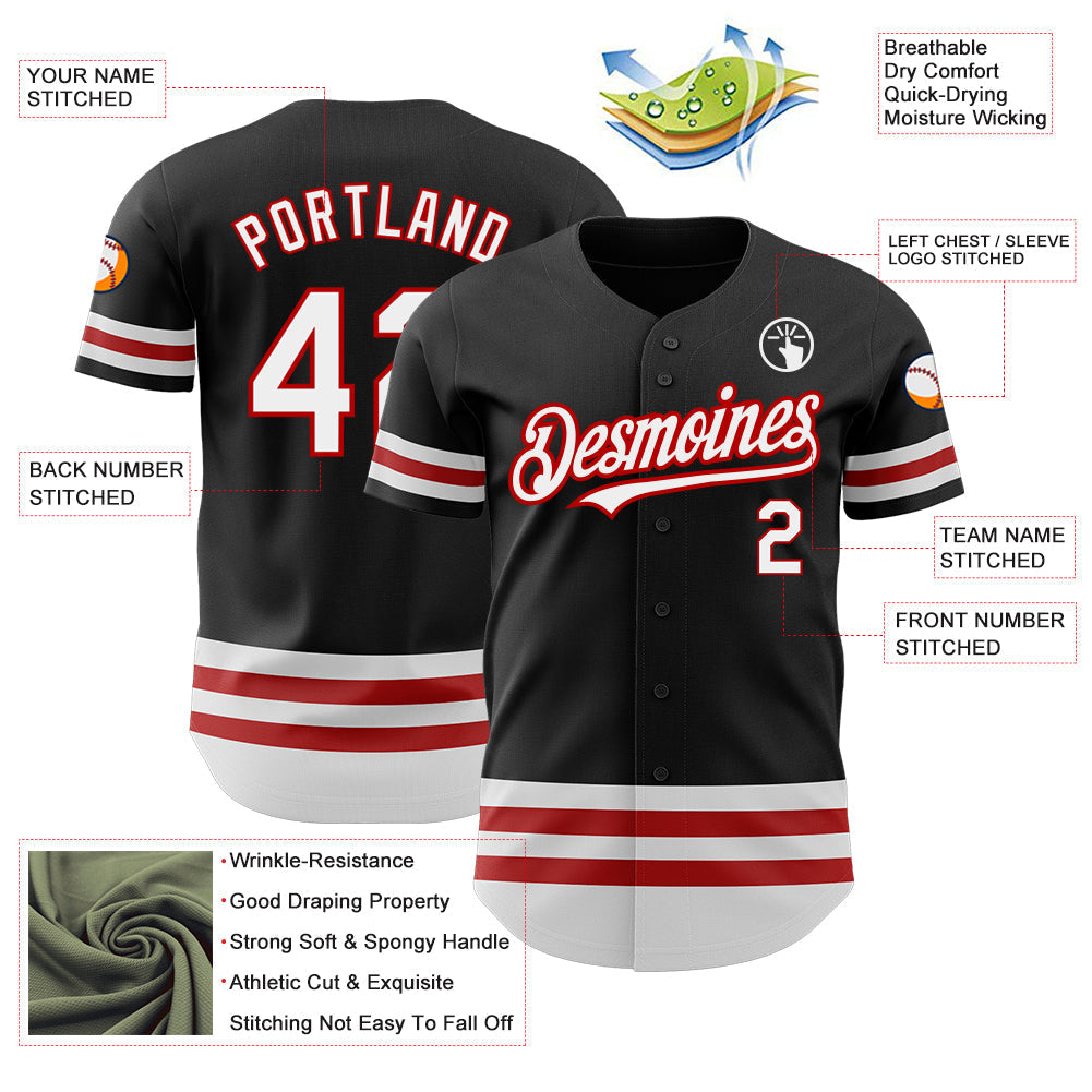 Custom Black White-Red Line Authentic Baseball Jersey baseball jersey product view 3