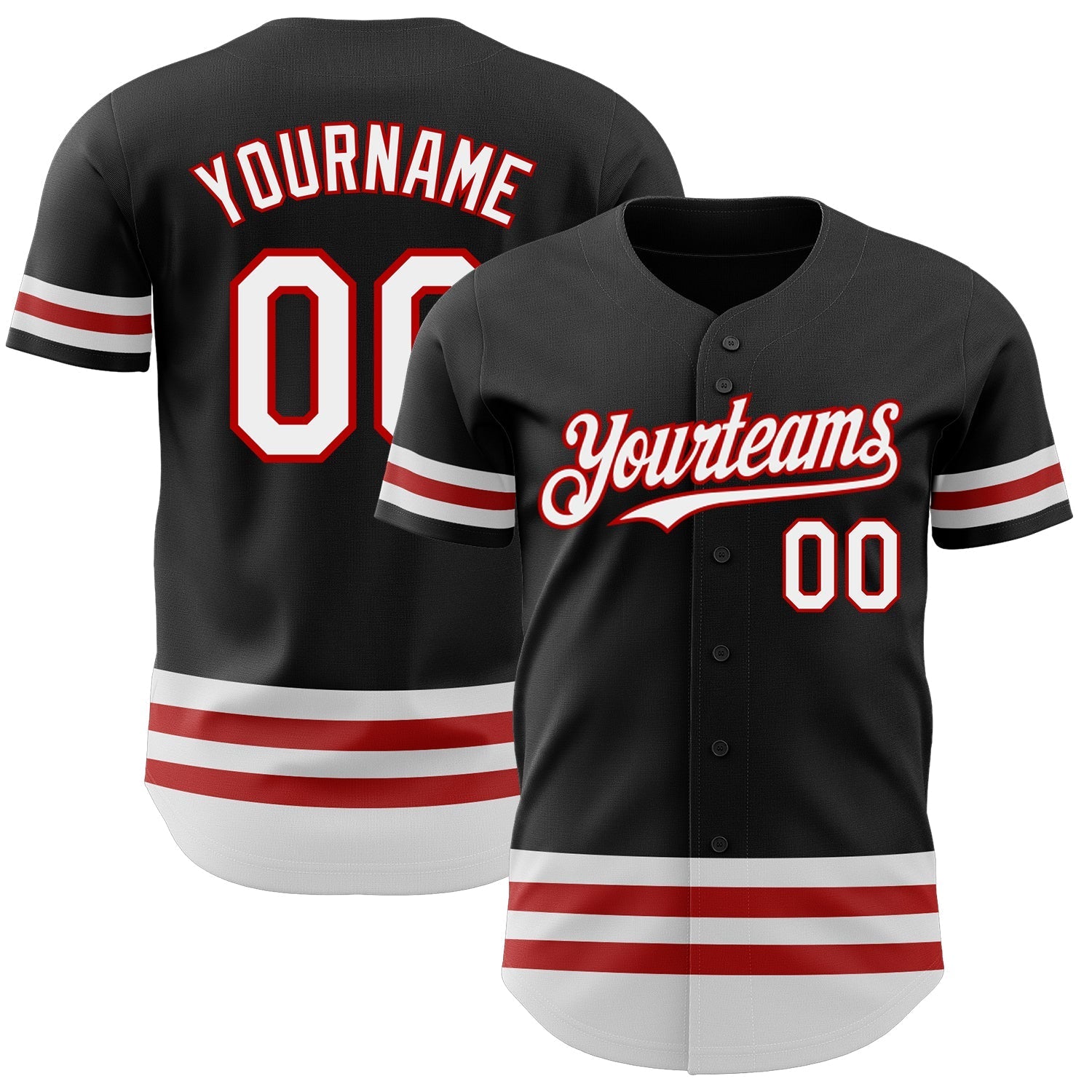 Custom Black White-Red Line Authentic Baseball Jersey baseball jersey product view 1