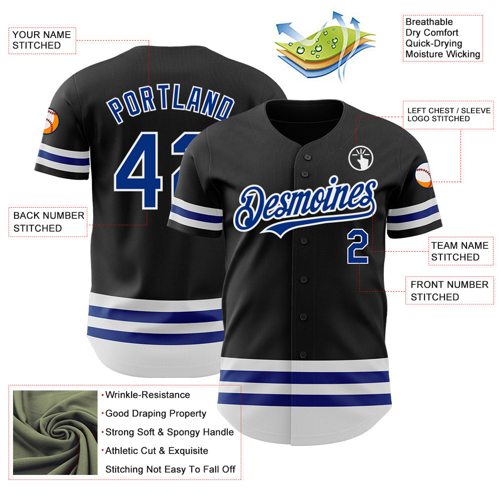 Custom Black Royal-White Line Authentic Baseball Jersey baseball jersey product view 3