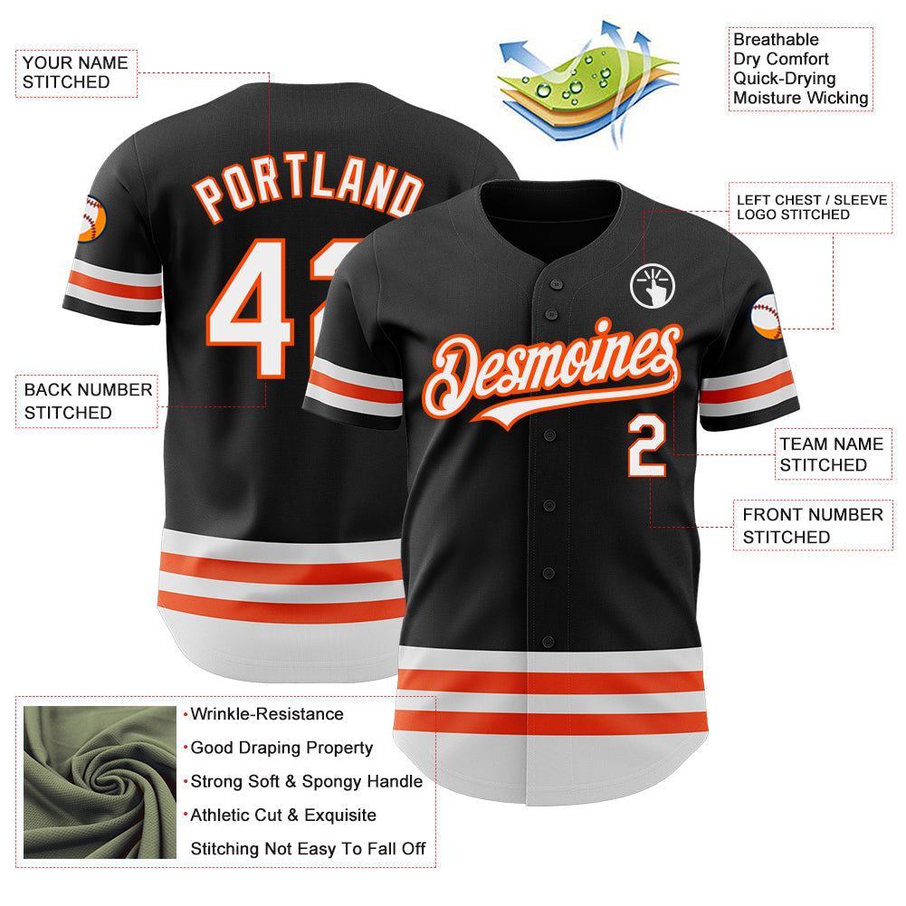 Custom Black White-Orange Line Authentic Baseball Jersey baseball jersey product view 3