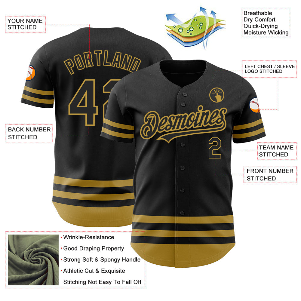 Custom Black Old Gold Line Authentic Baseball Jersey baseball jersey product view 3