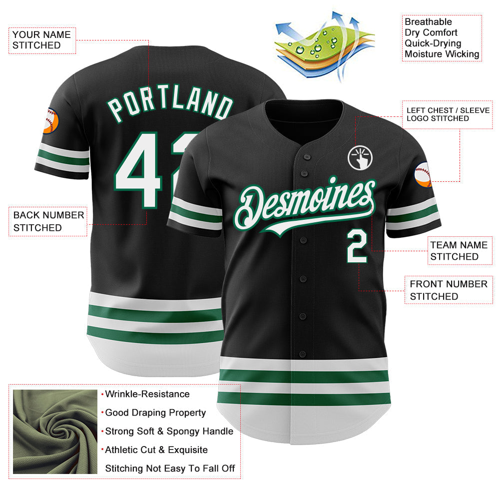 Custom Black White-Kelly Green Line Authentic Baseball Jersey baseball jersey product view 3