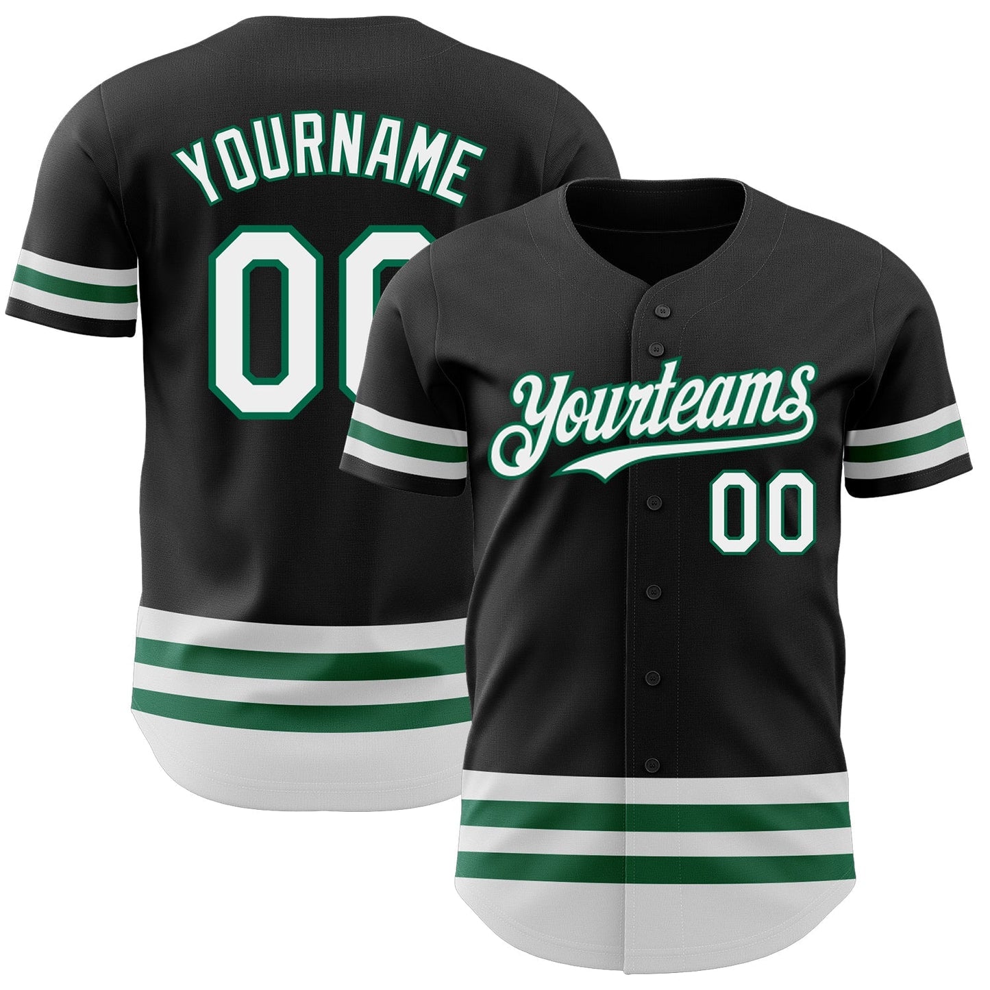 Custom Black White-Kelly Green Line Authentic Baseball Jersey baseball jersey product view 1