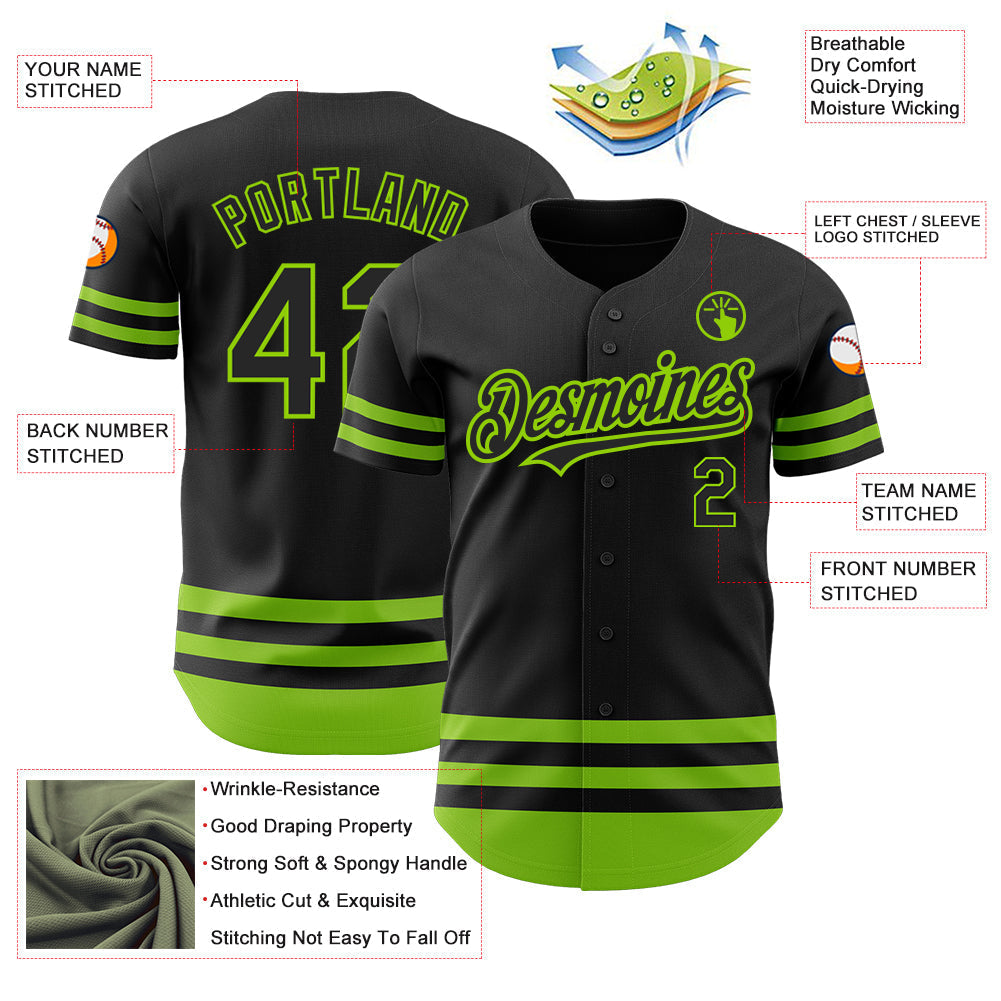 Custom Black Neon Green Line Authentic Baseball Jersey baseball jersey product view 3