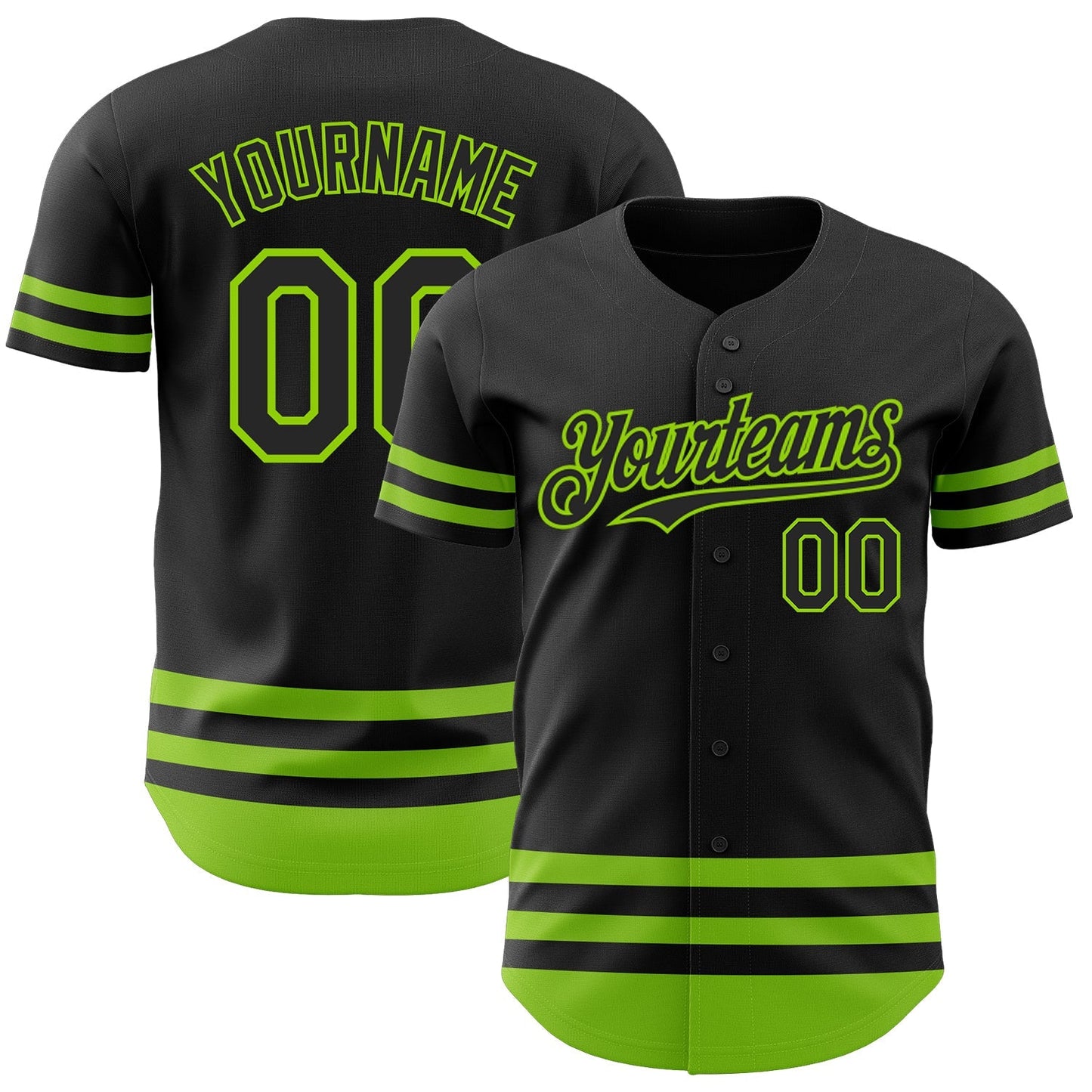 Custom Black Neon Green Line Authentic Baseball Jersey baseball jersey product view 1