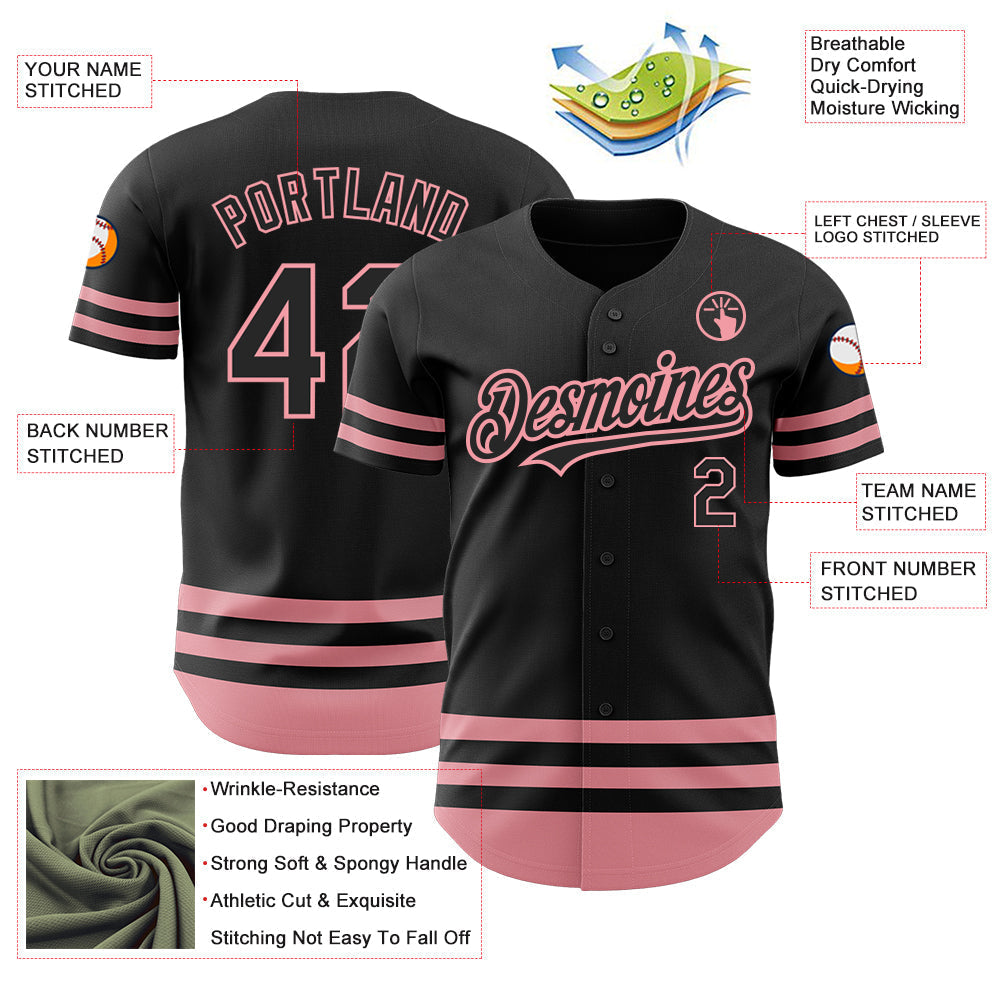 Custom Black Medium Pink Line Authentic Baseball Jersey baseball jersey product view 3