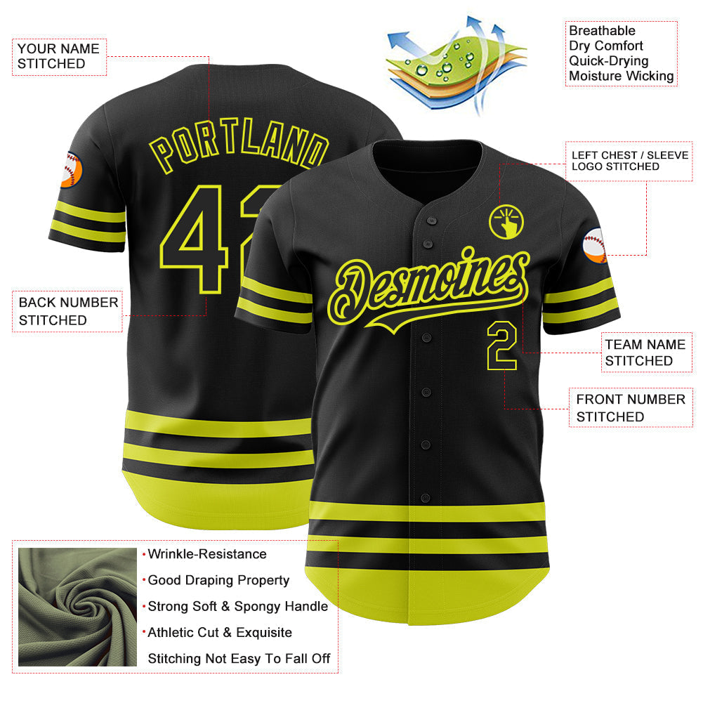 Custom Black Neon Yellow Line Authentic Baseball Jersey baseball jersey product view 3
