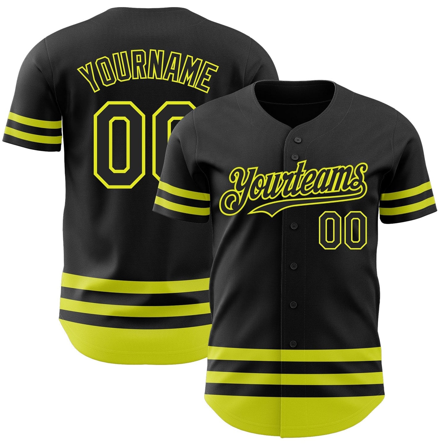 Custom Black Neon Yellow Line Authentic Baseball Jersey baseball jersey product view 1