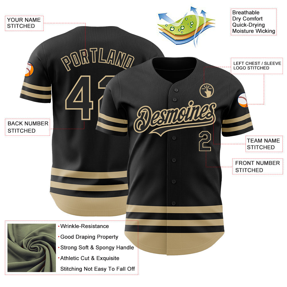 Custom Black Vegas Gold Line Authentic Baseball Jersey baseball jersey product view 3
