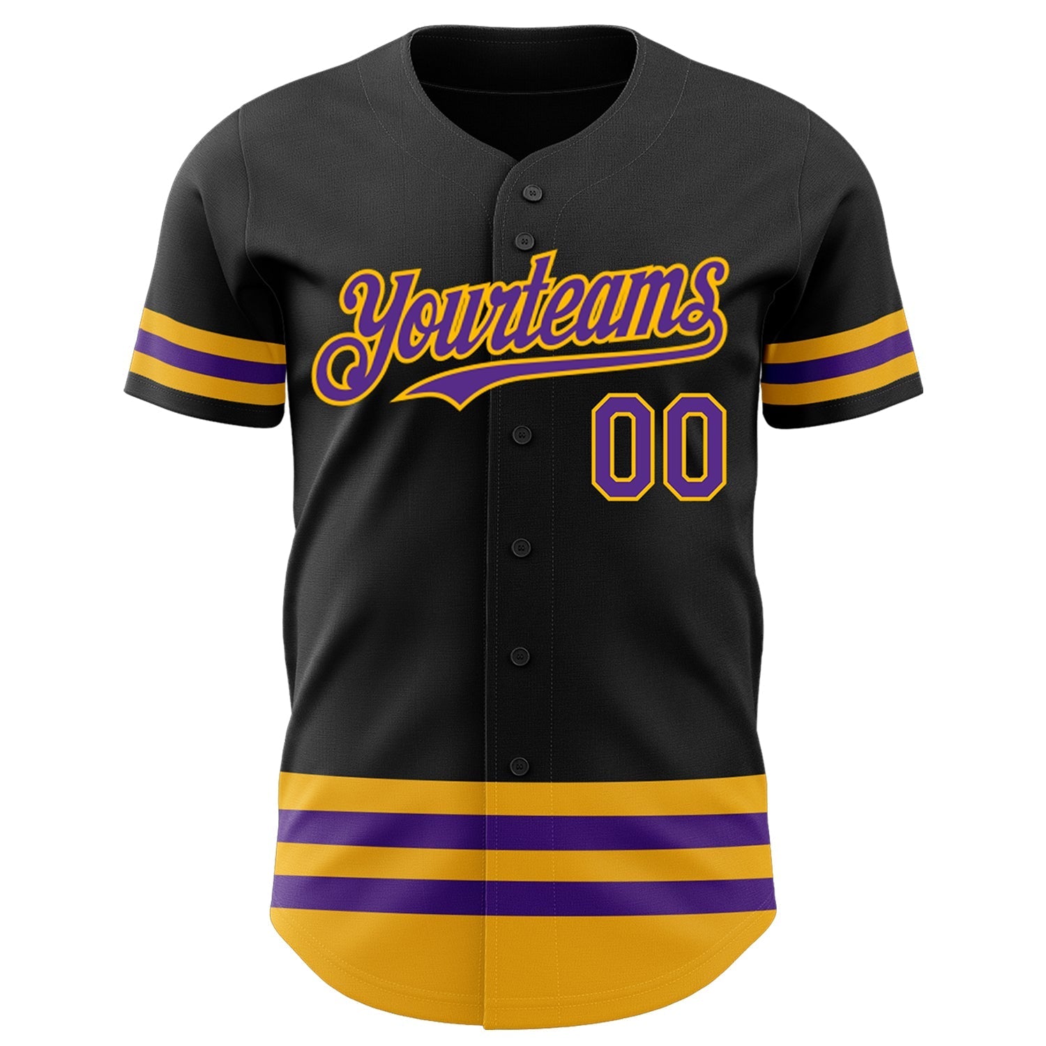 Custom Black Purple-Gold Line Authentic Baseball Jersey baseball jersey product view 2