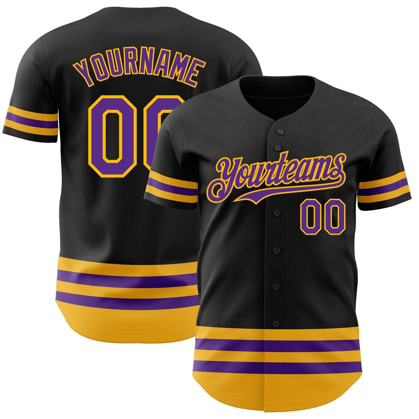 Custom Black Purple-Gold Line Authentic Baseball Jersey baseball jersey product view 1